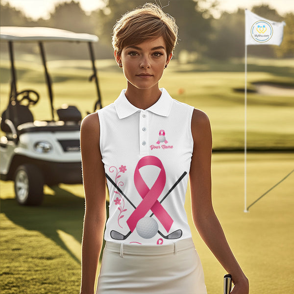 Pink ribbon golf ball club Sleeveless Polo golf shirt Custom Breast cancer awareness team golf jersey NQS10506