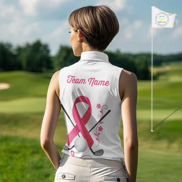 Pink ribbon golf ball club Sleeveless Polo golf shirt Custom Breast cancer awareness team golf jersey NQS10506