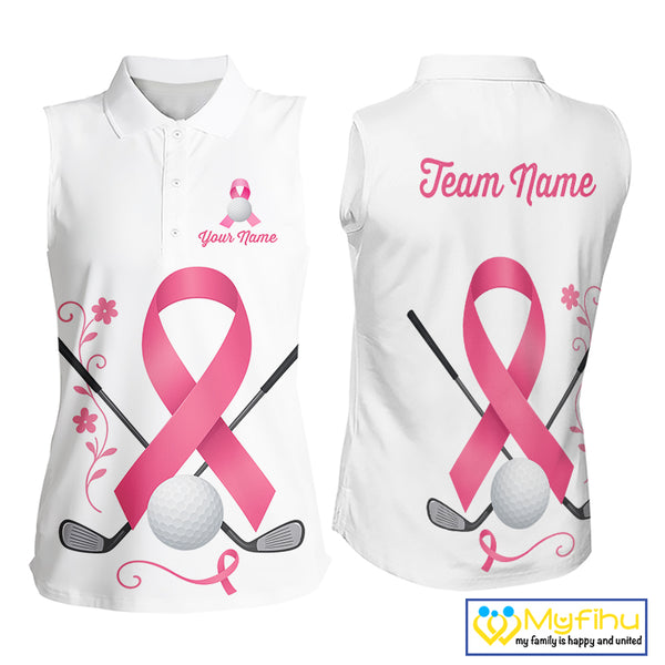 Pink ribbon golf ball club Sleeveless Polo golf shirt Custom Breast cancer awareness team golf jersey NQS10506
