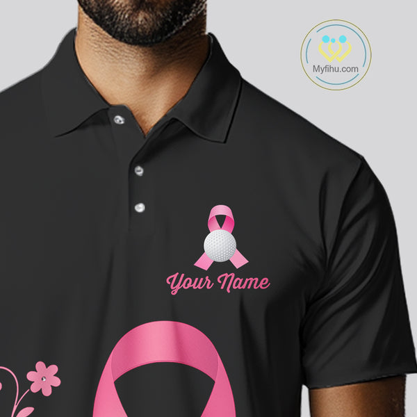 Pink ribbon golf ball clubs Black Mens polo golf shirts Custom Breast cancer team golf jerseys NQS10507