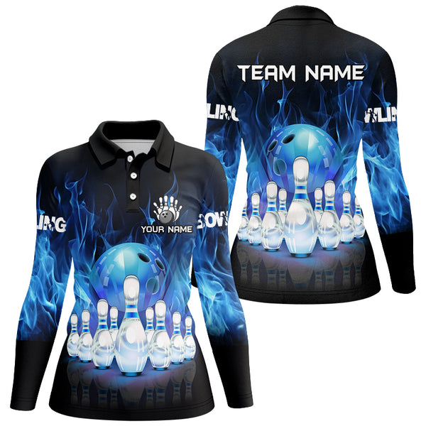 Blue Flame Bowling Shirts For Women Custom Bowling Team League Jerseys Bowling Uniform Outfits NQS8792