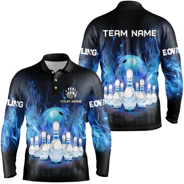Blue Flame Bowling Shirts For Men Custom Bowling Team League Jerseys Bowling Uniform Outfits NQS8792