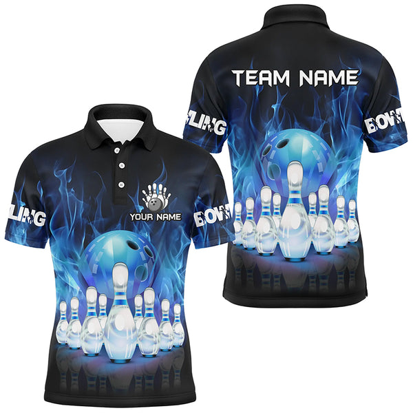 Blue Flame Bowling Shirts For Men Custom Bowling Team League Jerseys Bowling Uniform Outfits NQS8792