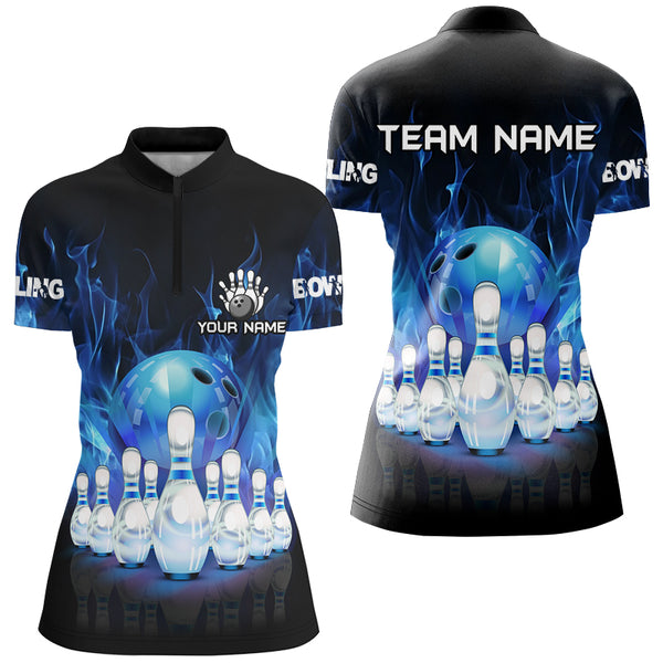 Blue Flame Bowling Shirts For Women Custom Bowling Team League Jerseys Bowling Uniform Outfits NQS8792