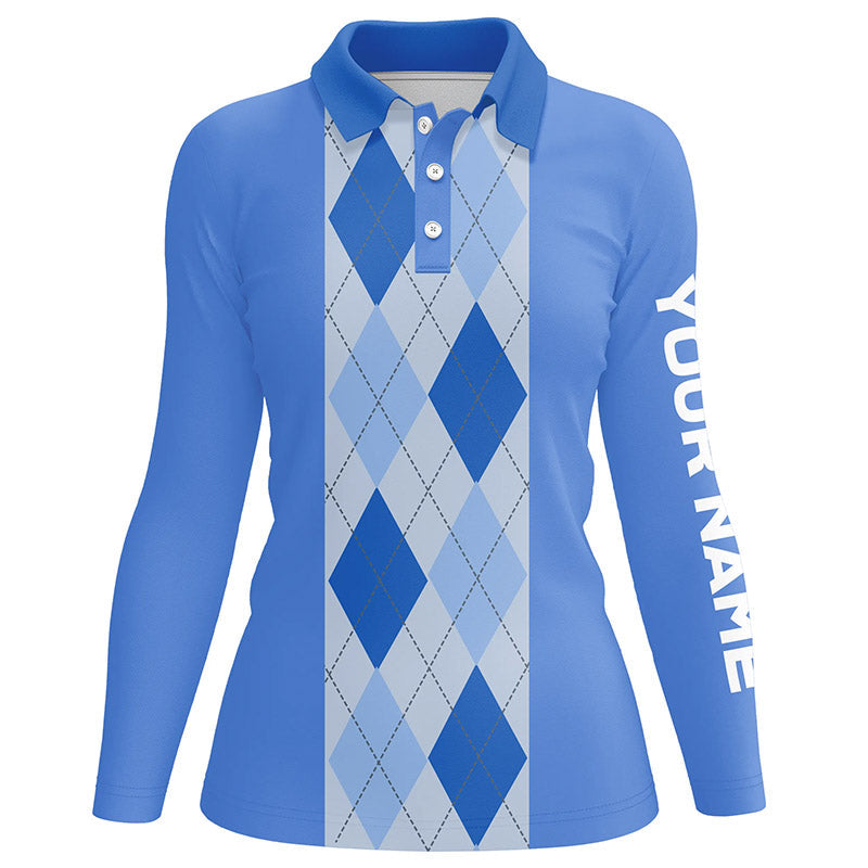 Blue argyle plaid pattern Womens golf polo shirt custom golf polos shirt for womens, golfing gifts NQS7190