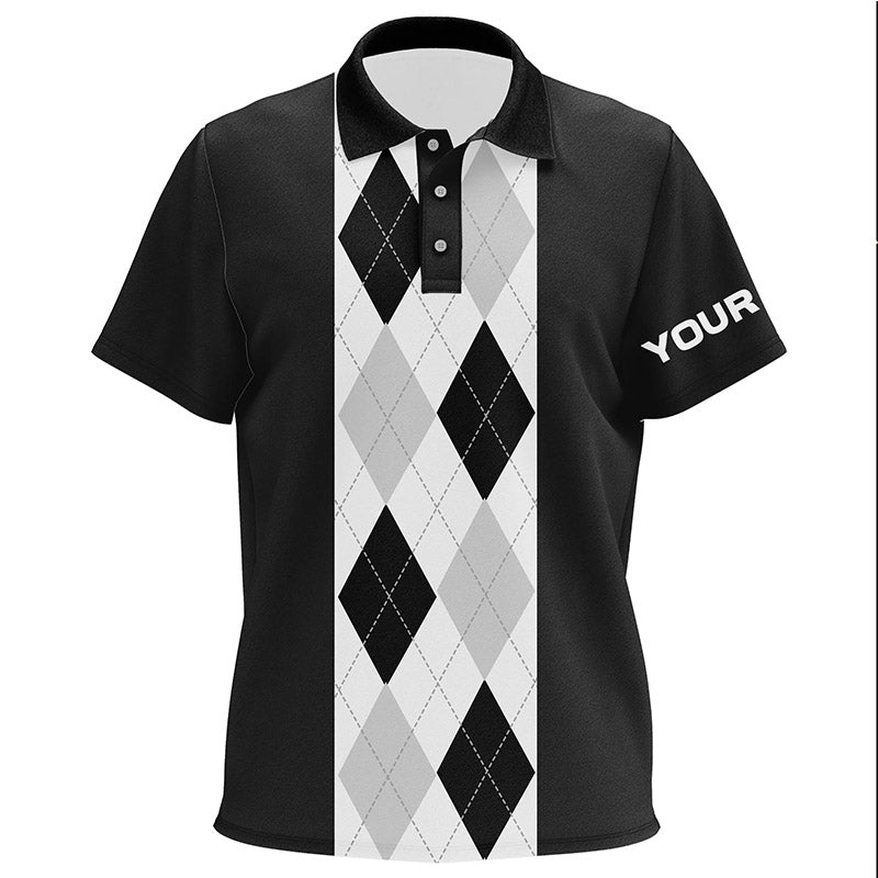 Black argyle plaid pattern Kid golf polo shirts custom polos shirt for Kids, golfing gifts NQS7192