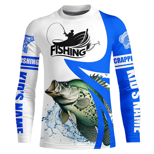 Crappie fishing Custom Name sun protection long sleeve fishing shirts, Crappie fishing jerseys | Blue NQS5032