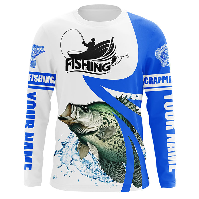 Crappie fishing Custom Name sun protection long sleeve fishing shirts, Crappie fishing jerseys | Blue NQS5032