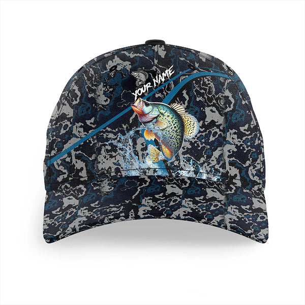 Custom Crappie Fishing Camo Baseball Angler Hat Cap, Personalized Crappie Fishing Team Hat with Names NQS9757