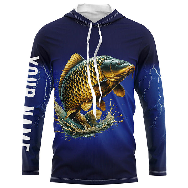 Carp Fishing blue lightning 3D All Over printed shirts Customized Name Carp fishing jerseys NQS316