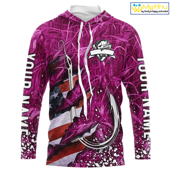 American flag fish hook pink camo fishing custom sun protection performance long sleeve fishing shirt NQS10011