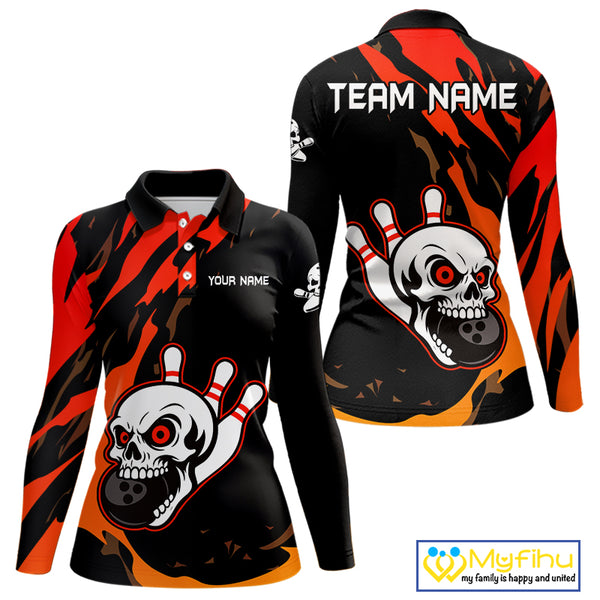 Black and Red Skull Bowling Shirts for Women Custom Team bowling jersey, gift for bowlers NQS10014