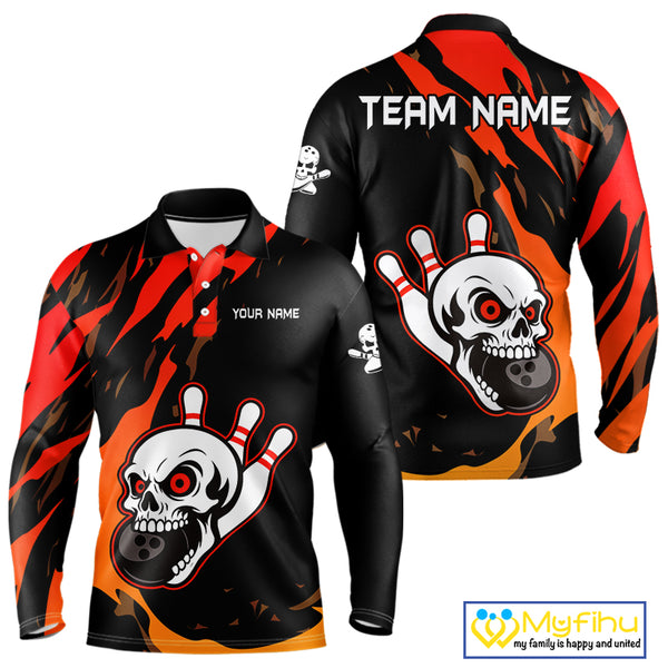 Black and Red Skull Bowling Shirts for Men Custom Team bowling jersey, gift for bowlers NQS10014