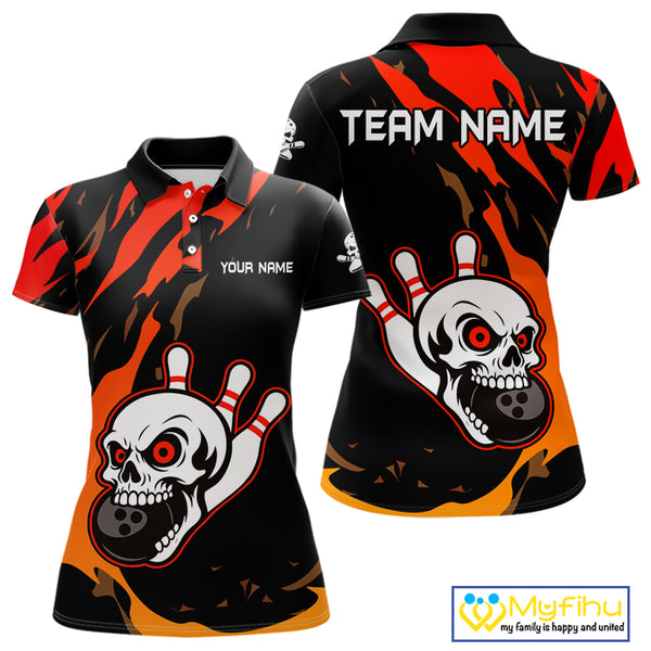 Black and Red Skull Bowling Shirts for Women Custom Team bowling jersey, gift for bowlers NQS10014