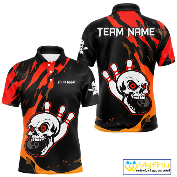 Black and Red Skull Bowling Shirts for Men Custom Team bowling jersey, gift for bowlers NQS10014
