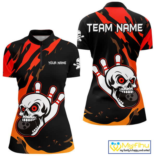 Black and Red Skull Bowling Shirts for Women Custom Team bowling jersey, gift for bowlers NQS10014