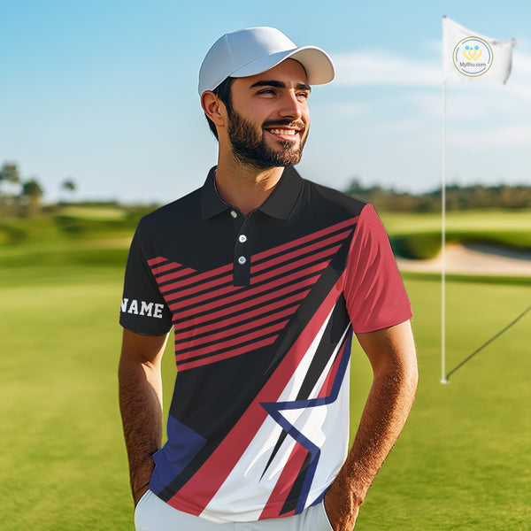 American Flag Golf polo shirts For Mens custom patriotic golf top for men, golfing gifts | Black NQS10016