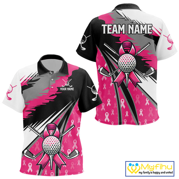 Kid golf polo shirt Custom pink ribbon pattern Kid golf clothes, Breast cancer shirt for golfer NQS10516
