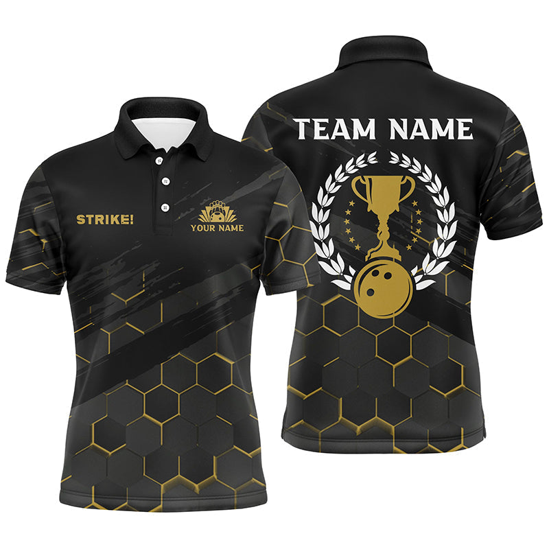 Black Mens Bowling Polo Shirts Custom bowling strike bee pattern team Mens League Jerseys NQS6703