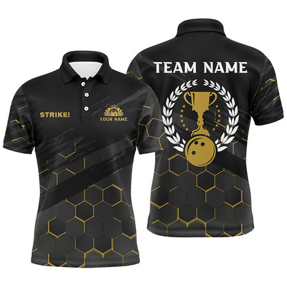 Black Mens Bowling Polo Shirts Custom bowling strike bee pattern team Mens League Jerseys NQS6703