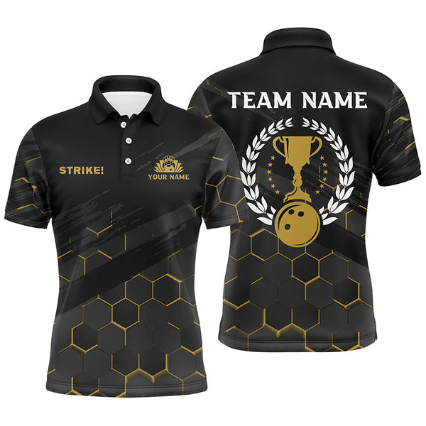 Black Mens Bowling Polo Shirts Custom bowling strike bee pattern team Mens League Jerseys NQS6703