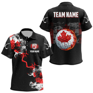 Smoke Canadian Flag Black grunge Kid golf polo shirts Custom patriotic golf shirts for kid NQS9033