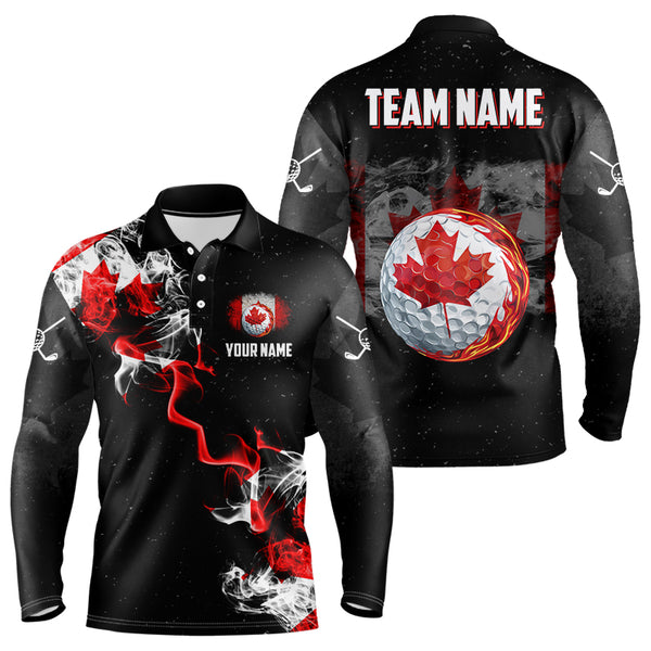 Smoke Canadian Flag Black grunge Men Golf Polo Shirts Custom patriotic golf shirts for men NQS9033