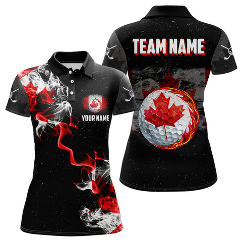 Smoke Canadian Flag Black grunge Womens golf polo Shirts Custom patriotic golf shirts for women NQS9033