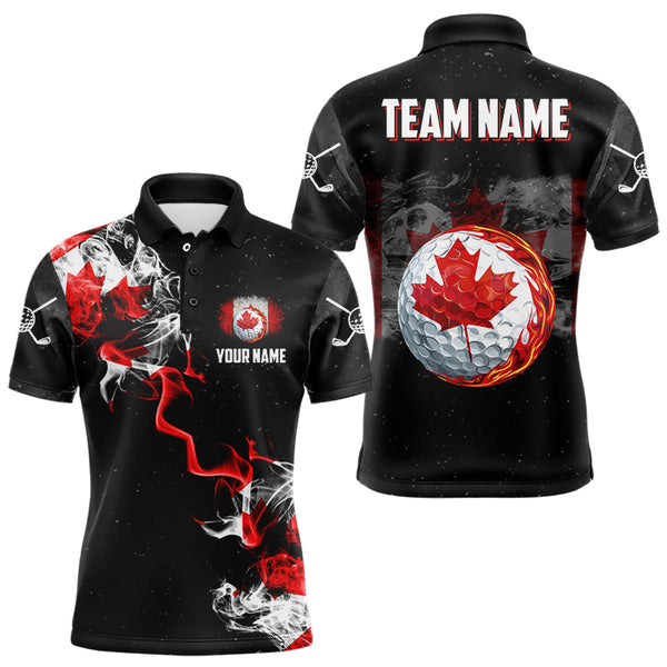 Smoke Canadian Flag Black grunge Men Golf Polo Shirts Custom patriotic golf shirts for men NQS9033