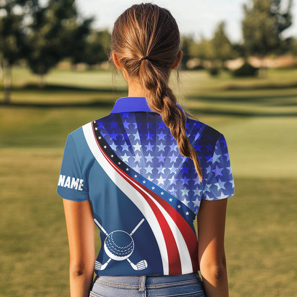 Personalized Red, White and Blue golf polo shirts for Women custom patriotic ladies golf shirts NQS9438