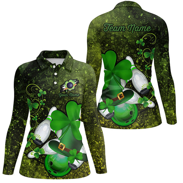 Green grunge shamrock lucky Women bowling polo shirt Custom St Patrick Day team league bowling jerseys NQS7196