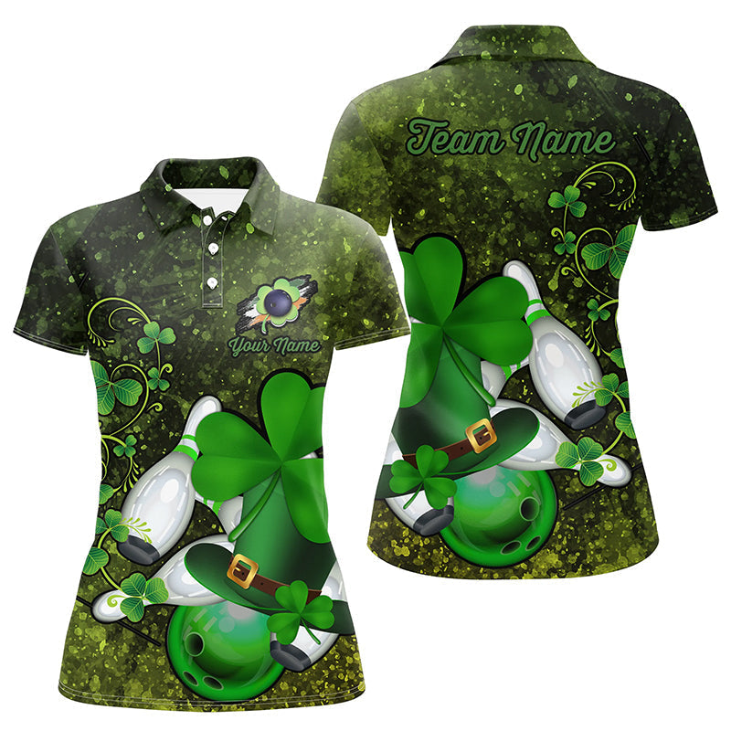 Green grunge shamrock lucky Women bowling polo shirt Custom St Patrick Day team league bowling jerseys NQS7196