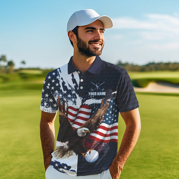 Red, White and Blue American Flag Eagle Golf polo shirts For Men Custom Patriotic Golf Team Jersey NQS9608