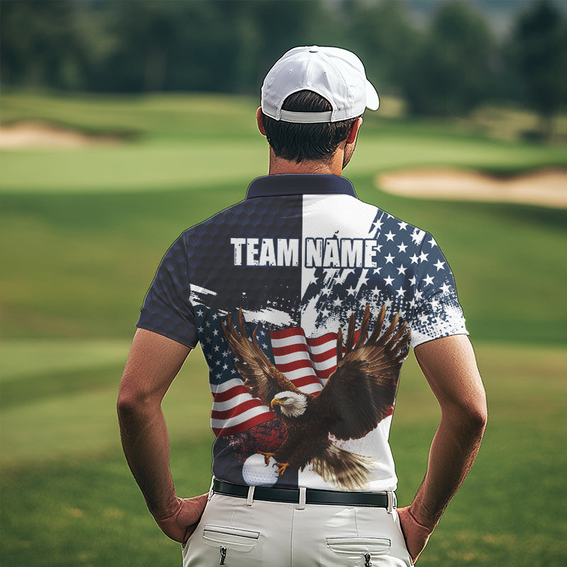 Red, White and Blue American Flag Eagle Golf polo shirts For Men Custom Patriotic Golf Team Jersey NQS9608