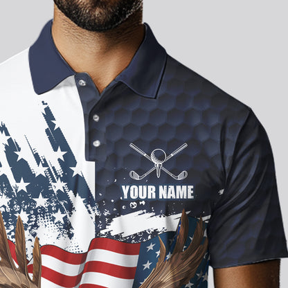 Red, White and Blue American Flag Eagle Golf polo shirts For Men Custom Patriotic Golf Team Jersey NQS9608