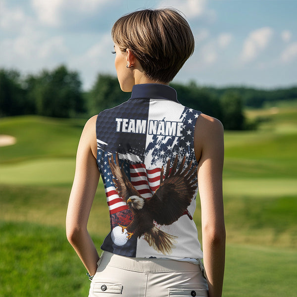 Red, White and Blue American Flag Eagle Sleeveless Golf polo shirts Custom Patriotic Golf Team Jersey NQS9608