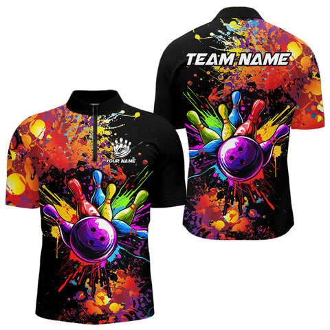 Colorful bowling jerseys Bowling Polo, 1/4 Zip Shirt for Men Custom Bowling Team shirts for bowlers NQS9770