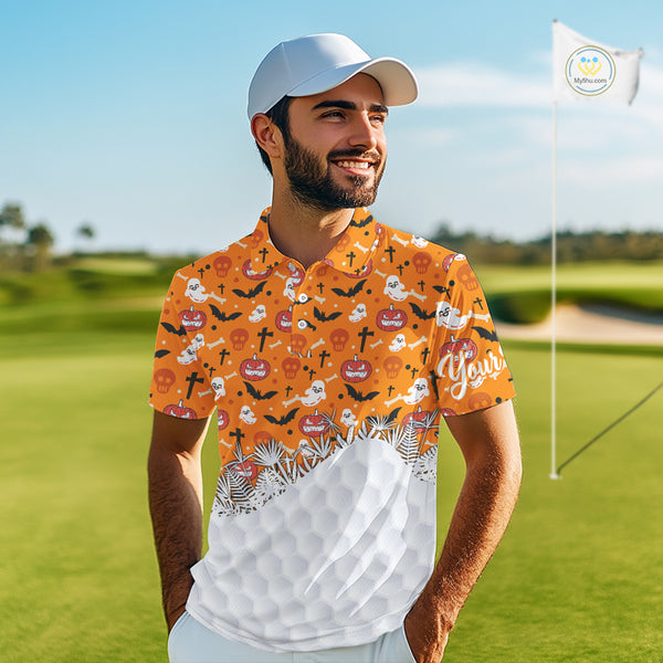 Personalized funny orange Halloween pattern mens golf polo shirts best mens golf wears NQS10314