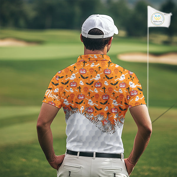 Personalized funny orange Halloween pattern mens golf polo shirts best mens golf wears NQS10314
