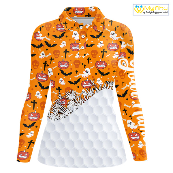 Personalized funny orange Halloween pattern Women golf polo shirts best ladies golf wears NQS10314