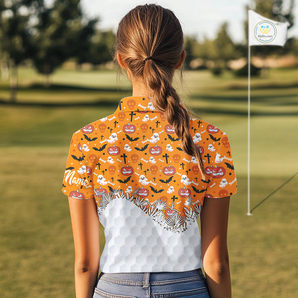 Personalized funny orange Halloween pattern Women golf polo shirts best ladies golf wears NQS10314