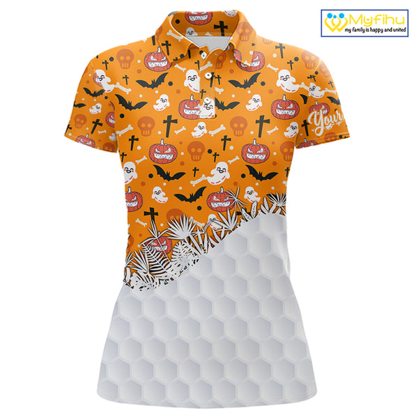 Personalized funny orange Halloween pattern Women golf polo shirts best ladies golf wears NQS10314
