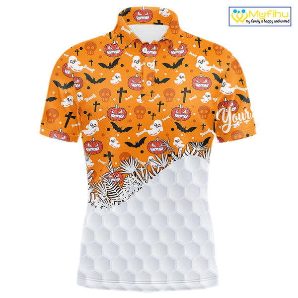 Personalized funny orange Halloween pattern mens golf polo shirts best mens golf wears NQS10314