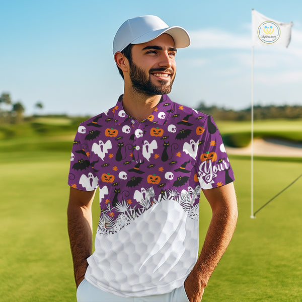 Personalized funny purple Halloween pattern mens golf polo shirts best mens golf wears NQS10315