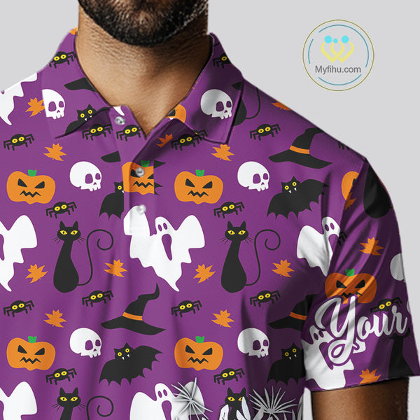 Personalized funny purple Halloween pattern mens golf polo shirts best mens golf wears NQS10315