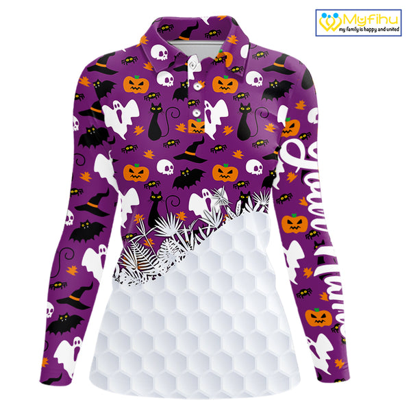 Personalized funny purple Halloween pattern Women golf polo shirts best ladies golf wears NQS10315