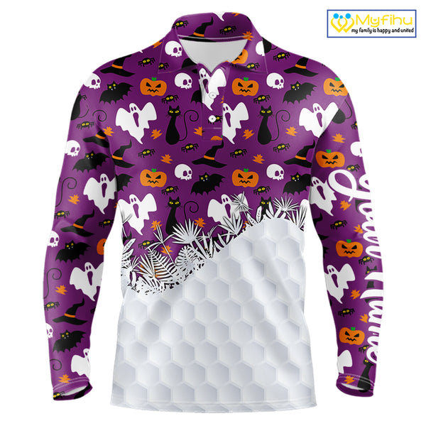 Personalized funny purple Halloween pattern mens golf polo shirts best mens golf wears NQS10315