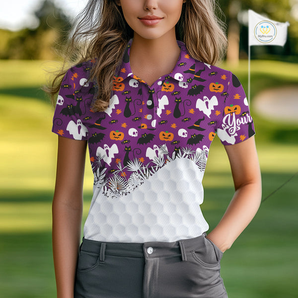 Personalized funny purple Halloween pattern Women golf polo shirts best ladies golf wears NQS10315