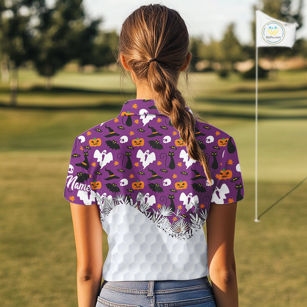 Personalized funny purple Halloween pattern Women golf polo shirts best ladies golf wears NQS10315