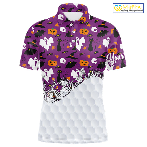 Personalized funny purple Halloween pattern mens golf polo shirts best mens golf wears NQS10315